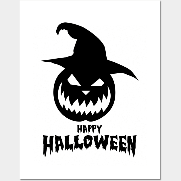 Happy Halloween With Black Scary Pumpkin Wall Art by anbartshirts